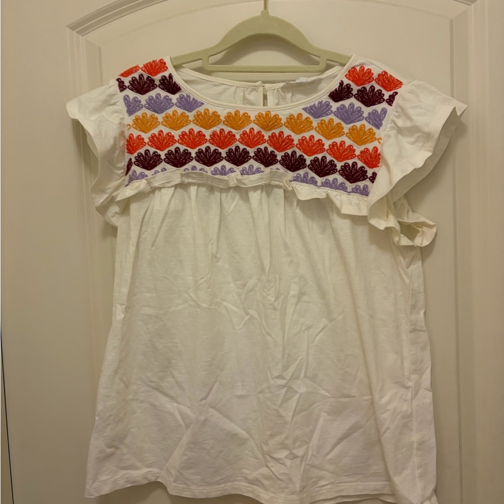 THML White Tank Top with Multicolor Embroidered Yoke